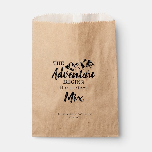 Rustic Mountain Adventure Begins Wedding Treat Favor Bag (Front)
