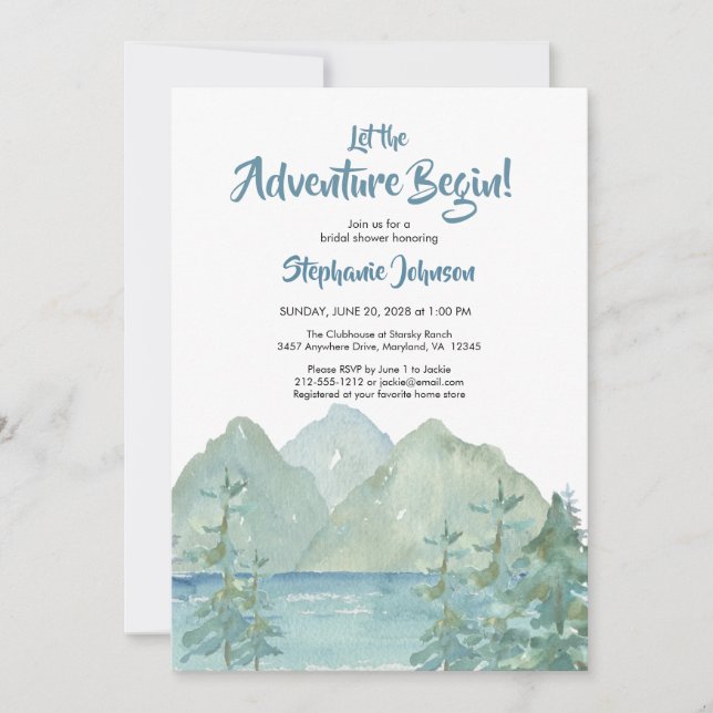 Rustic Mountain Adventure Watercolor Bridal Shower Invitation (Front)