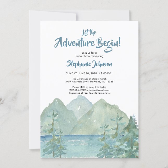 Rustic Mountain Adventure Watercolor Bridal Shower Invitation (Front)
