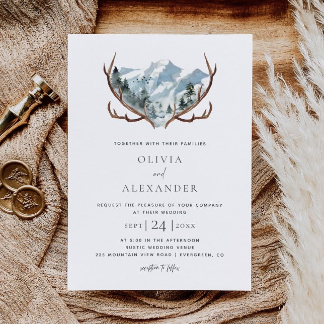 Rustic Mountain Antlers Wedding Invitation (Creator Uploaded)