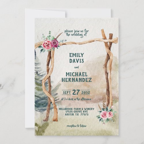 Rustic Mountain Arbor Evergreen Wedding  Invitation