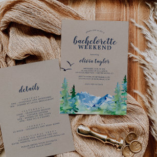 Rustic Mountain Bachelorette Weekend with Details Invitation
