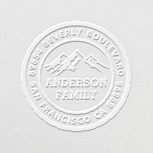 Rustic Mountain Badge Family Name  Return Address Embosser