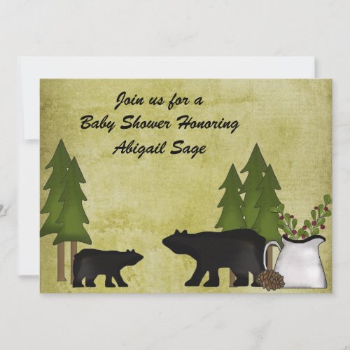 Rustic Mountain Bear Baby Shower Invitation