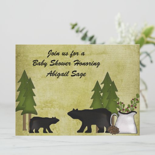 Rustic Mountain Bear Baby Shower Invitation | Zazzle