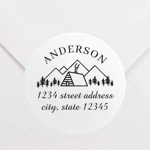 Rustic Mountain Cabin Family Name Return Address Classic Round Sticker