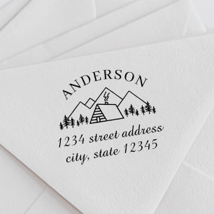 Rustic Mountain Cabin Family Name Return Address Self-inking Stamp