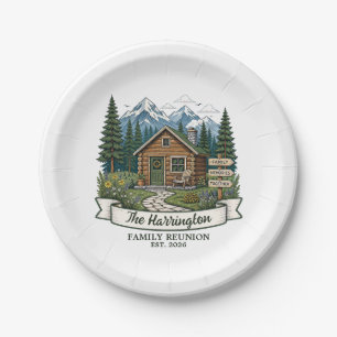 Rustic Mountain Cabin Family Reunion Paper Plates