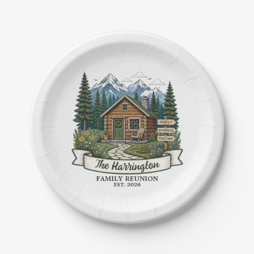 Rustic Mountain Cabin Family Reunion Paper Plates