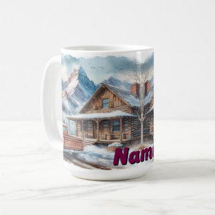 Rustic Mountain Cabin Illustration Coffee Mug
