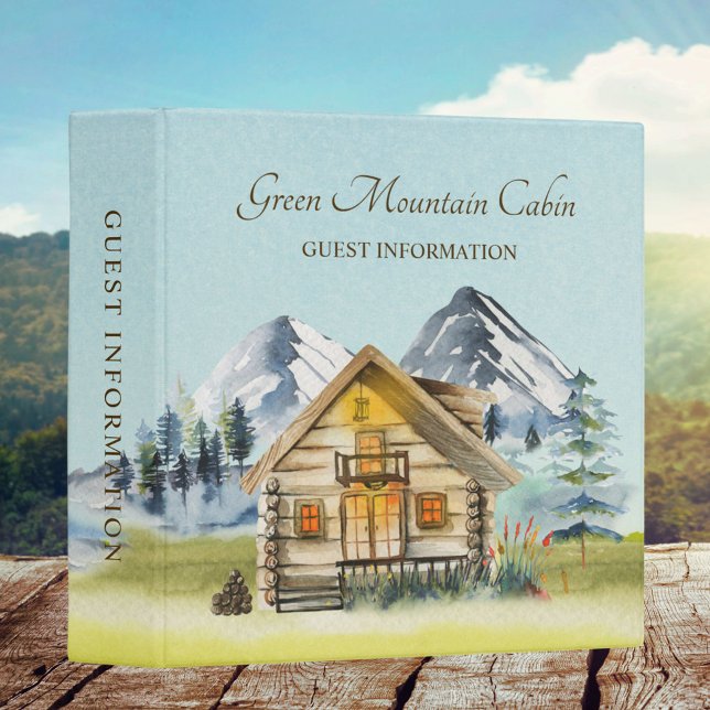 Rustic Mountain Cabin Lodge Guest Information 3 Ring Binder (In situ)