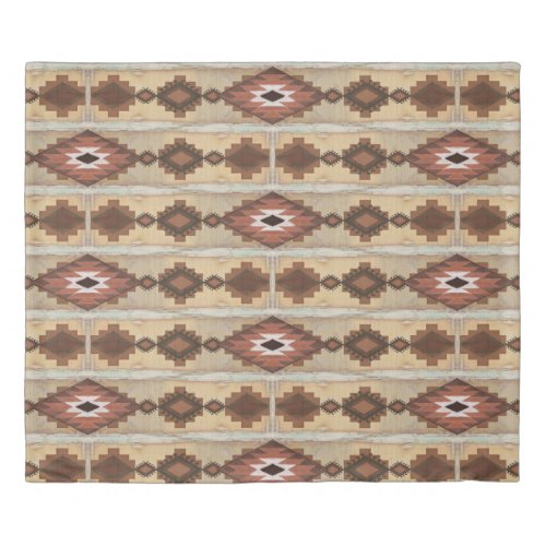 Rustic Mountain Cabin Tribal Pattern Wood Duvet Cover