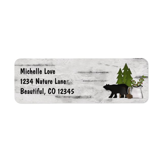 Rustic Mountain Country Bear on Birch Address Label (Front)