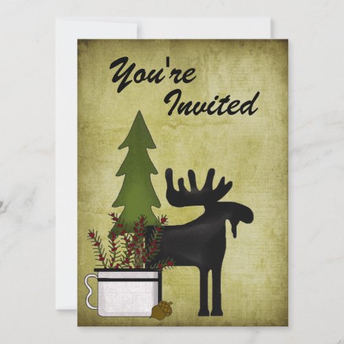 Rustic Mountain Country Moose Birthday Invitation