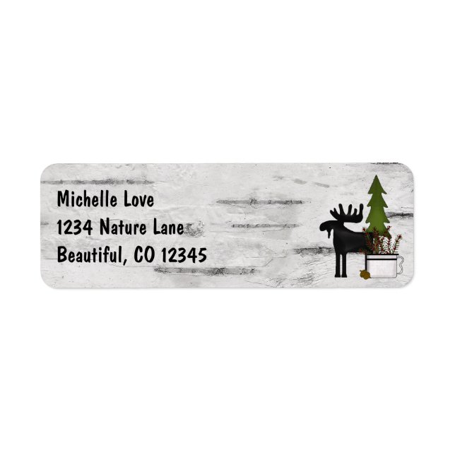 Rustic Mountain Country Moose on Birch Address Label (Front)