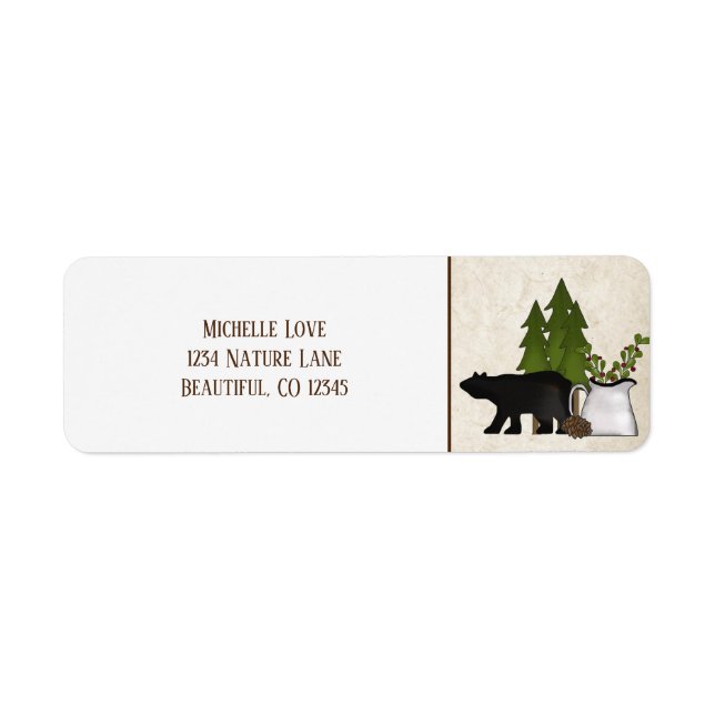 Rustic Mountain Country Silhouette Bear Address Label (Front)