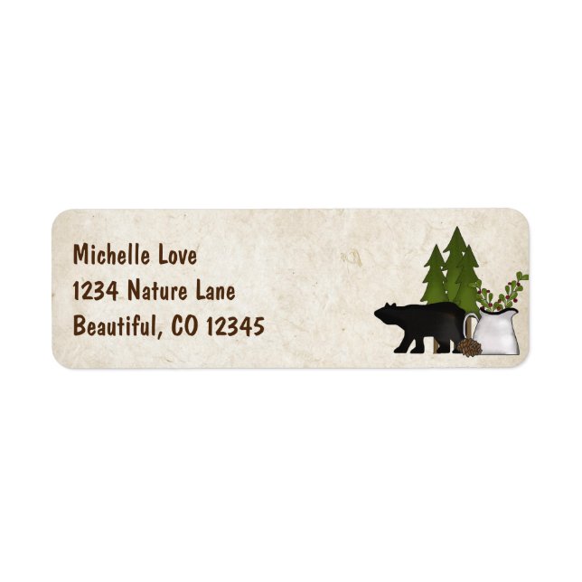 Rustic Mountain Country Silhouette Bear Address Label (Front)