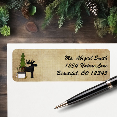 Rustic Mountain Country Silhouette Moose Address Label