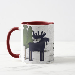 Rustic Mountain Country Silhouette Moose on Birch Mug