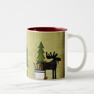 Rustic Mountain Country Silhouette Moose Two-Tone Coffee Mug