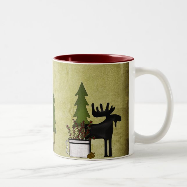 Rustic Mountain Country Silhouette Moose Two-Tone Coffee Mug (Right)