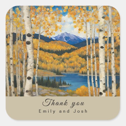 Rustic Mountain Custom Wedding Thank You Square Sticker