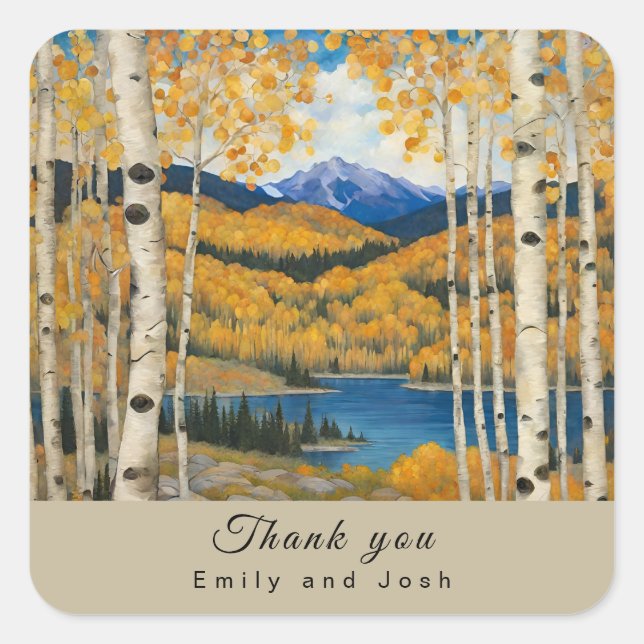 Rustic Mountain Custom Wedding Thank You Square Sticker (Front)
