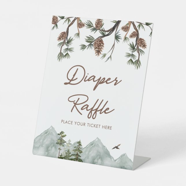 Rustic Mountain Diaper Raffle Pedestal Sign (Front)