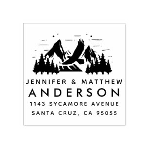 Rustic Mountain Eagle Landscape Family Address Rubber Stamp