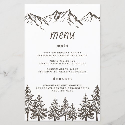 Rustic Mountain Elegant Pine Wedding Menu Cards