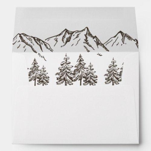 Rustic Mountain Elegant Watercolor Pine Wedding Envelope