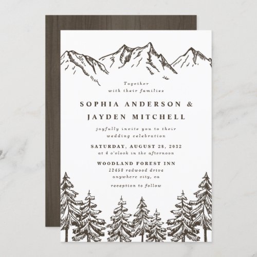 Rustic Mountain Elegant Watercolor Pine Wedding Invitation