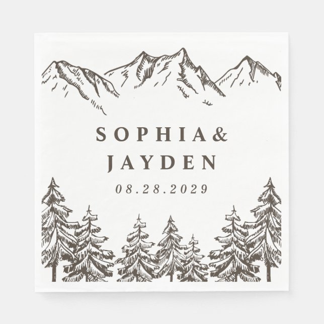 Rustic Mountain Elegant Watercolor Pine Wedding Napkins (Front)