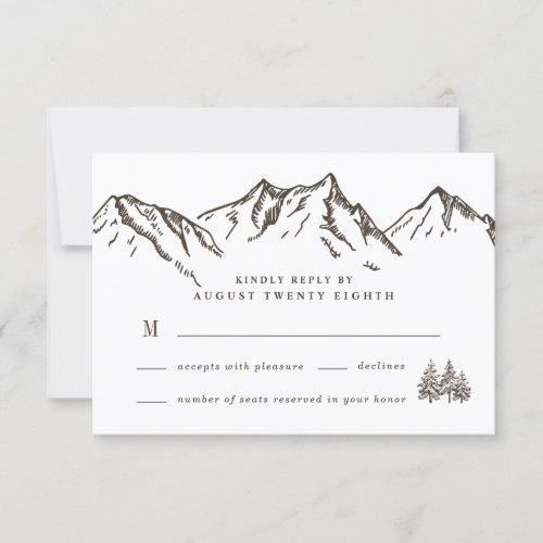 Rustic Mountain Elegant Watercolor Pine Wedding RSVP Card
