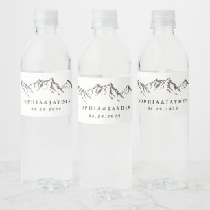 Rustic Mountain Elegant Watercolor Pine Wedding Water Bottle Label