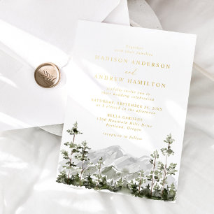 Rustic Mountain Evergreen Forest Wedding Foil Invitation