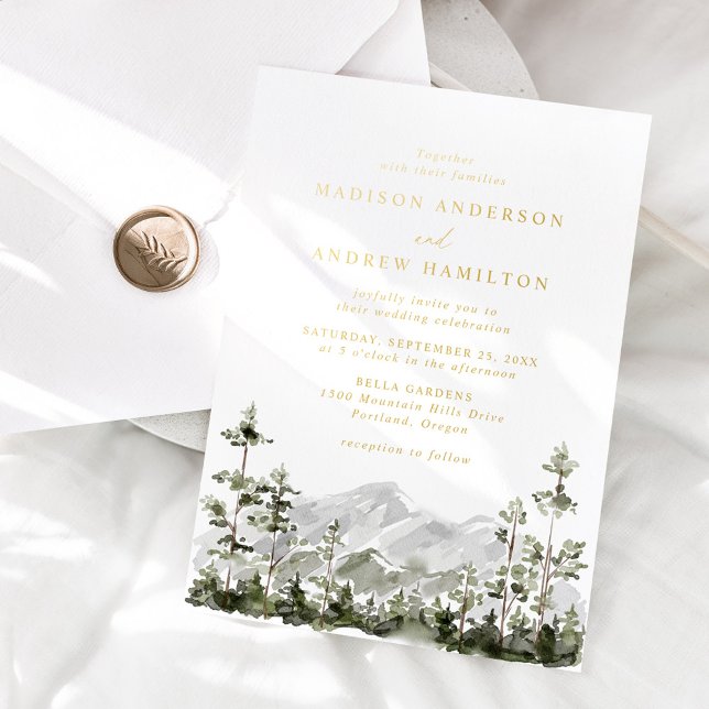 Rustic Mountain Evergreen Forest Wedding Foil Invitation (Creator Uploaded)