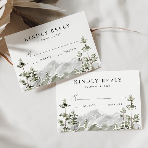 Rustic Mountain Evergreen Forest Wedding RSVP Card