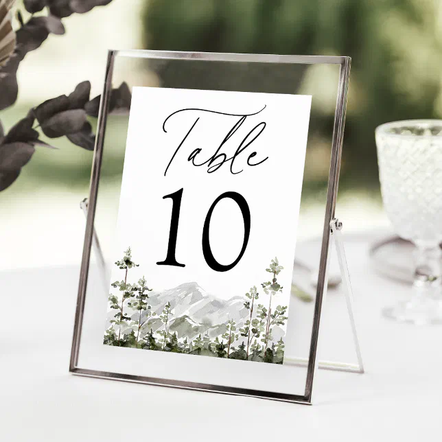Rustic Mountain Evergreen Forest Wedding Table Number | Zazzle