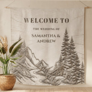 Rustic Mountain Fabric Welcome Sign Wedding Tapestry