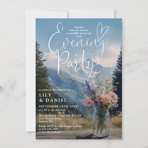 Rustic Mountain Floral Mason Jar Evening Party Invitation