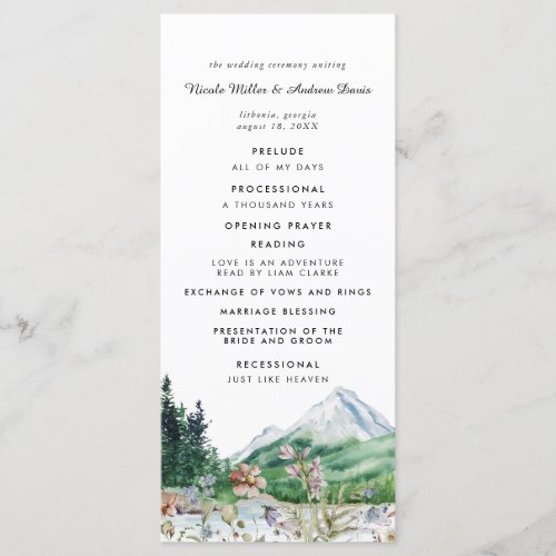 Rustic Mountain Floral  Wedding Ceremony Program