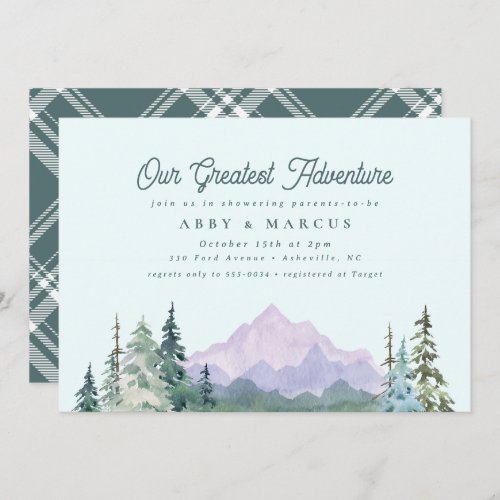 Rustic Mountain Forest Adventure Green Baby Shower Invitation