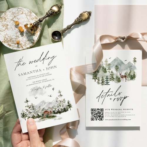 Rustic Mountain Forest Boho Wedding Details and Invitation
