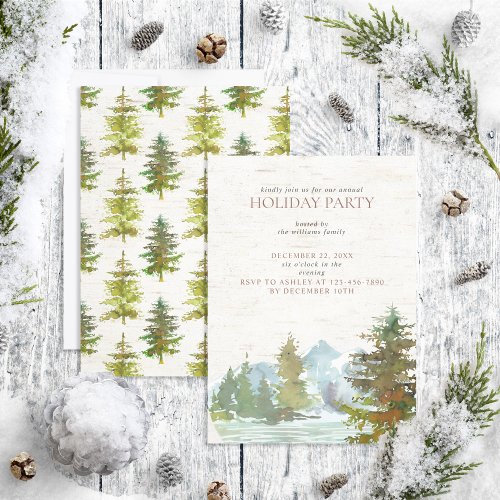 Rustic Mountain Forest Christmas Holiday Party Invitation