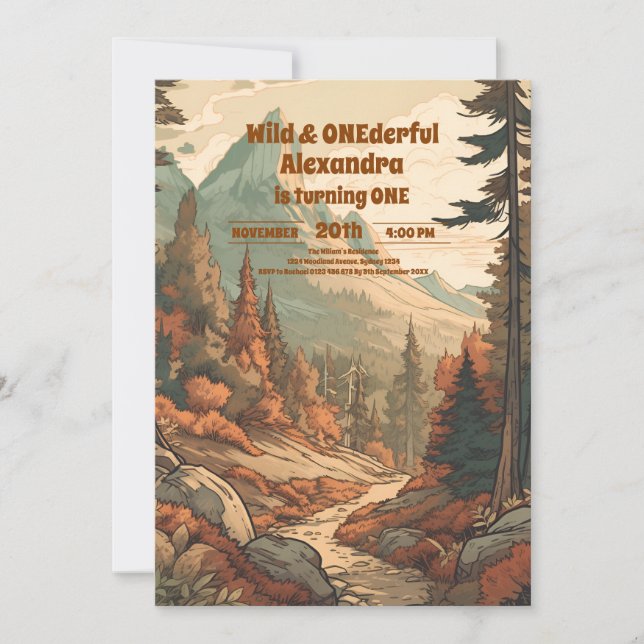 Rustic Mountain Forest Evergreen 1st Birthday Invitation (Front)