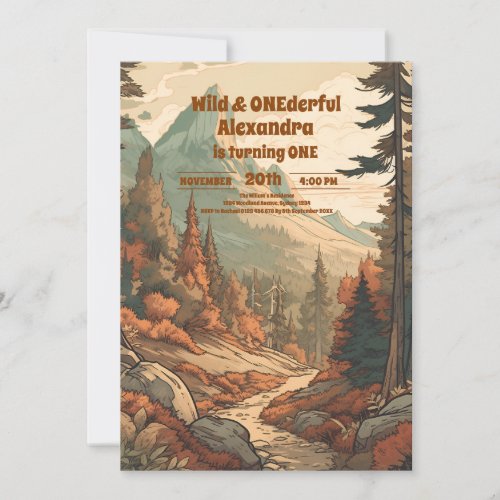 Rustic Mountain Forest Evergreen 1st Birthday Invitation