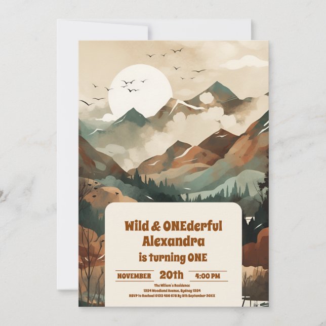 Rustic Mountain Forest Evergreen 1st Birthday Invitation (Front)