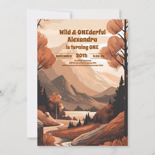 Rustic Mountain Forest Evergreen 1st Birthday Invitation