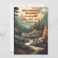 Rustic Mountain Forest Evergreen 1st Birthday
